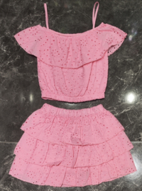 Broderie ruffle set - roze (verzenddatum 24 apr)