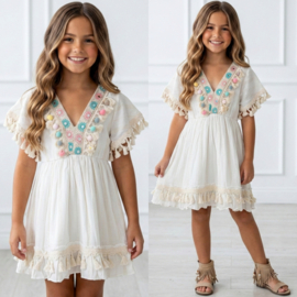 Boho PomPom Summer Dress - wit