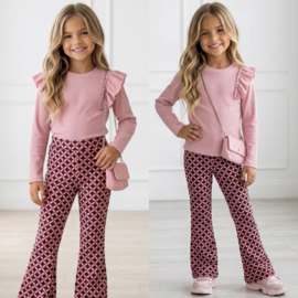 Retro Bloom Flared Pants - bruin/roze