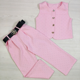 Heart Sparkle Wide Leg Set - roze