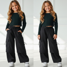 Girls cargo parachute pants - zwart (Verzenddatum 21 apr)