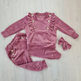 Baby buttoned velvet set - pink