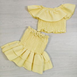 Off Shoulder Ruffle Set - geel