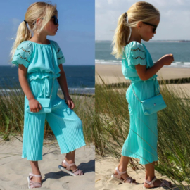 BABY pleated lace aqua set