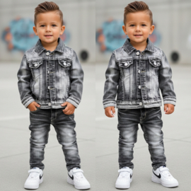 Bleached denim boys set - black