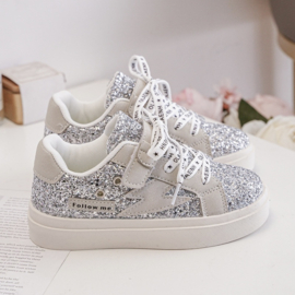 Follow the silver glitters sneakers met klittenband