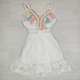 Spaghetti Colored Tassel Dress - wit