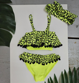 Leo everywhere pompom bikini & Headband - Geel