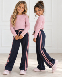 Retro Stripe Wide Leg Pants - navy