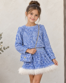 Velvet sequin feather set - blauw