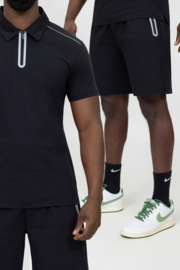Zip polo twinning set - zwart