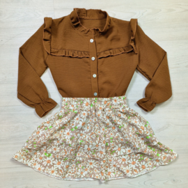 Blouse & Flower skirt set - Camel/Beige