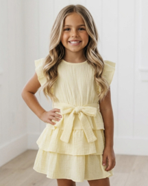 Ruffle Layer Mousseline Dress - geel (verzenddatum 19 jun)
