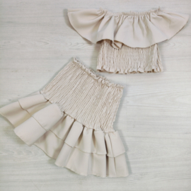 Off Shoulder Ruffle Set - beige