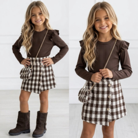 Chic Check Ruffle Dress & bag - bruin