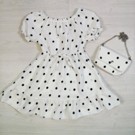 Polka Dot Girls Dress with Bag - wit