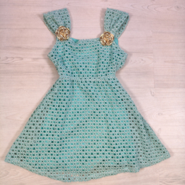 Golden Blossom Crochet Dress - mint