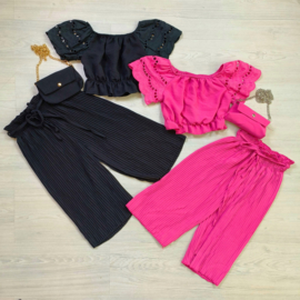 Pleated lace set - zwart of fuchsia