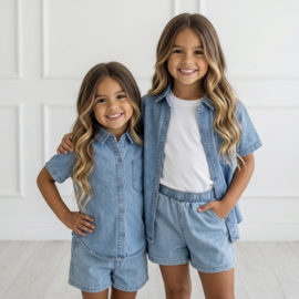 Denim shirt & short set - lichtblauw