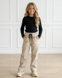 City Leatherlook Wide Leg Pants - beige