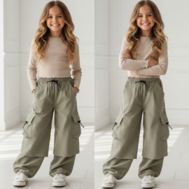 Girls cargo parachute pants - legergroen