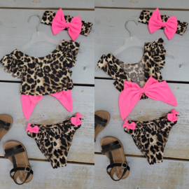 Leopard & bow bikini - fuchsia