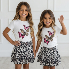 Butterfly Leopard Skort Set - wit
