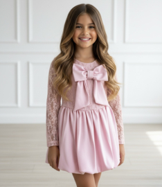 Royal Bow Lace Party Dress - roze