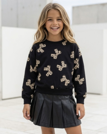 Leopard Little Bow Sweater - zwart