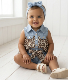 Baby denim & satin set - leopard