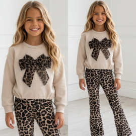 Bling Leopard Bow Set - beige