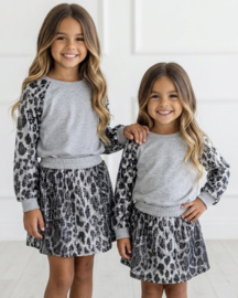 Glitter leo & skirt set - grijs