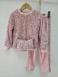 Twinkle velvet set + bag - lichtroze