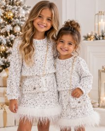 Velvet sequin feather set - wit