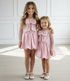 Royal Bow Lace Party Dress - roze