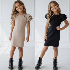 Ruffle chic dress - beige of zwart