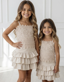 Lace & Ruffle Girls Set - beige