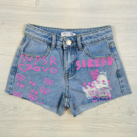 Pink text denim short