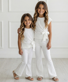 Textured Tie Waist Set - wit