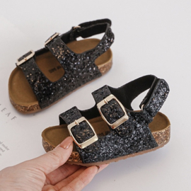 Sweet glitter sandal - zwart (met klittenband)