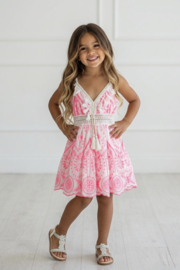 Spaghetti Embroidered Tassel Dress - roze