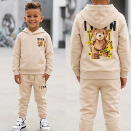 Warning bear icon set - beige