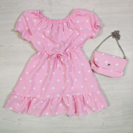 Polka Dot Girls Dress with Bag - roze