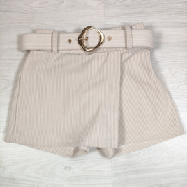 Golden Buckle Rib Skort - beige