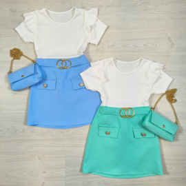 Belted & ruffled dress & bag