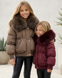 Fur Collar Puffer Jacket - bordeaux