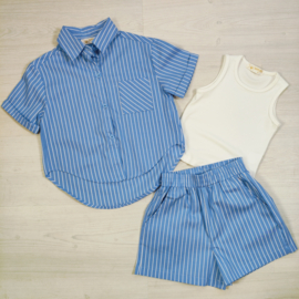 Striped summer short set - blauw