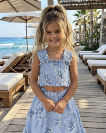 Girls Floral Smocked Summer Set - blauw