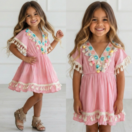 Boho PomPom Summer Dress - roze