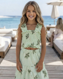 Girls Floral Smocked Summer Set - groen